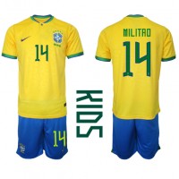 Brasil Eder Militao #14 Fotballklær Hjemmedraktsett Barn VM 2022 Kortermet (+ korte bukser)